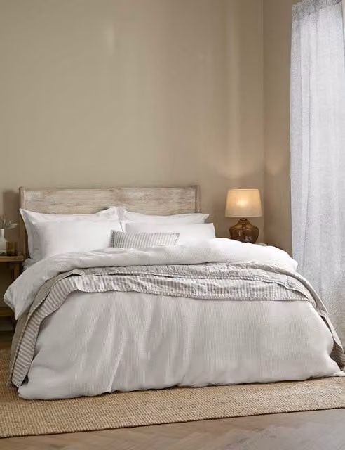 YARD Hebden Waffle Bedding Set, Grey Mix, Pure Cotton Percale, 90 x 190 cm