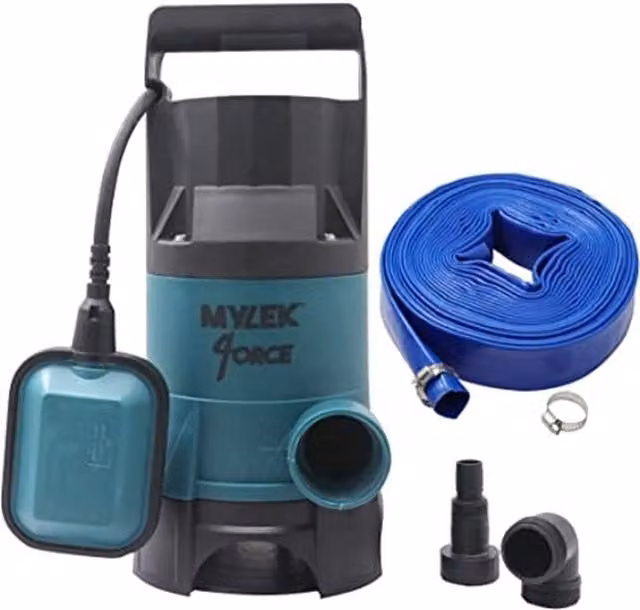 MYLEK 750W Submersible Electric Water Pump with 5m Layflat Hose and Float Switch, 14000L/H, Blue