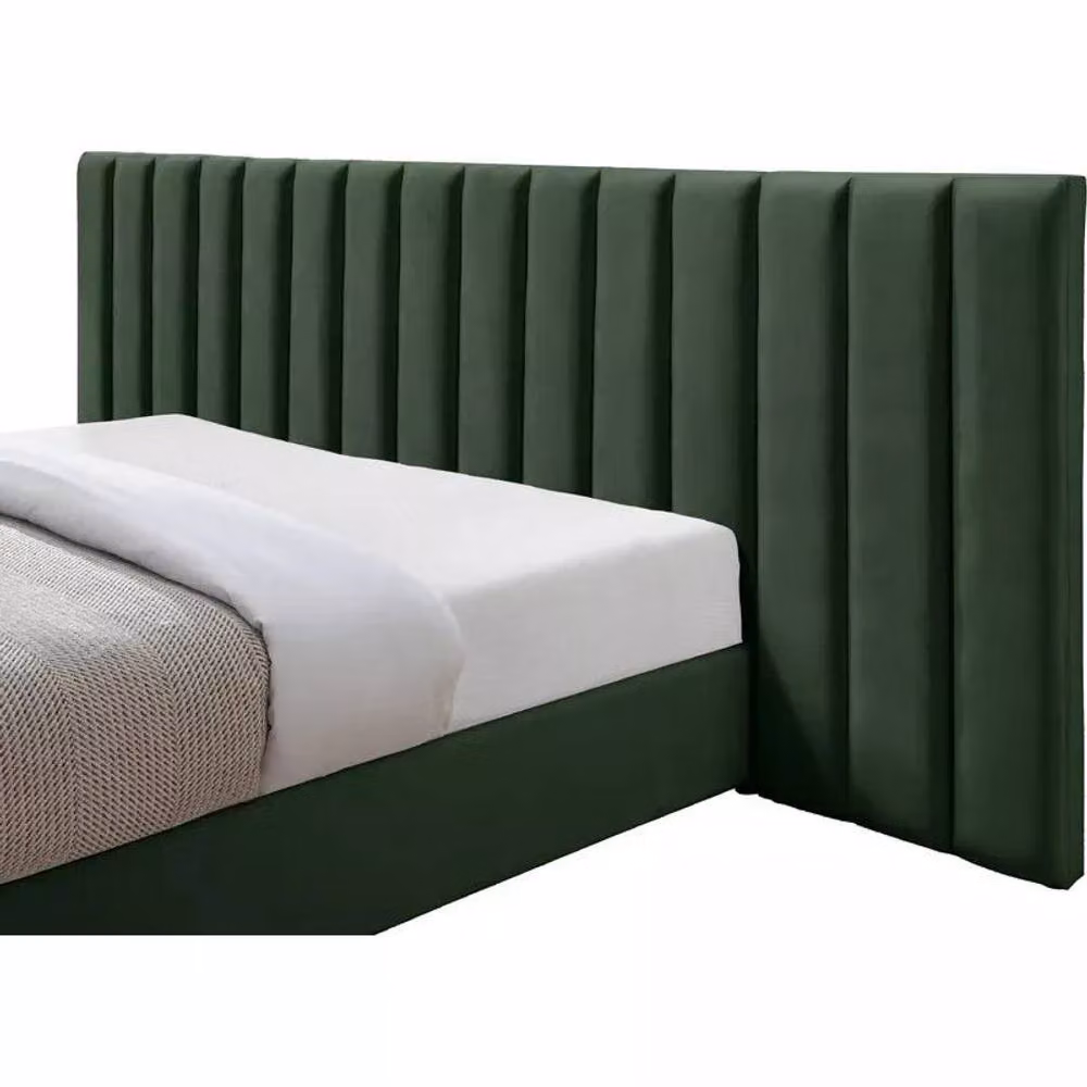 Stratus Interiors Raphael Extra Wide Upholstered Velvet Headboard Bed in Green, Single – 2