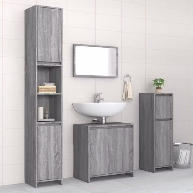 Berkfield Home 4 Piece Grey Sonoma Modern Bathroom Furniture Set