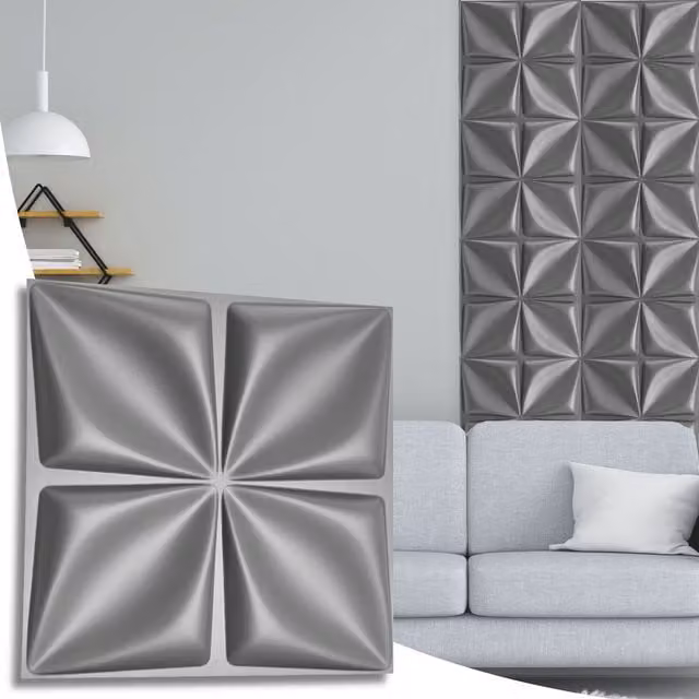 NOVECRAFTO Silver Floral 3D PVC Wall Panels, W/D/H: 50 x 50 x 0.25 cm