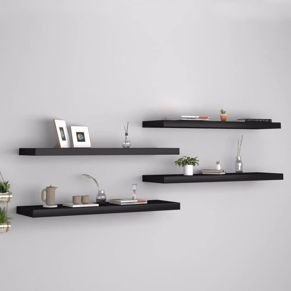 Berkfield Home Set of 4 Black Floating Wall Shelves, W/D/H: 90 x 23.5 x 4 cm – 1