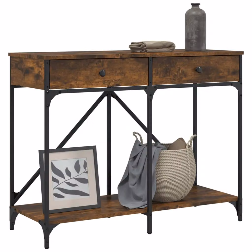 Berkfield Home Smoked Oak Console Table in Brown, W/D/H: 100 x 39 x 78.5 cm – 3