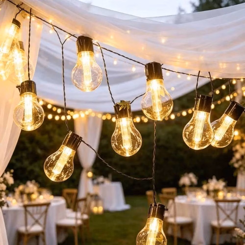 SPETLEK Solar Powered Retro LED Bulb String Light for Garden, Black, Warm White – 3