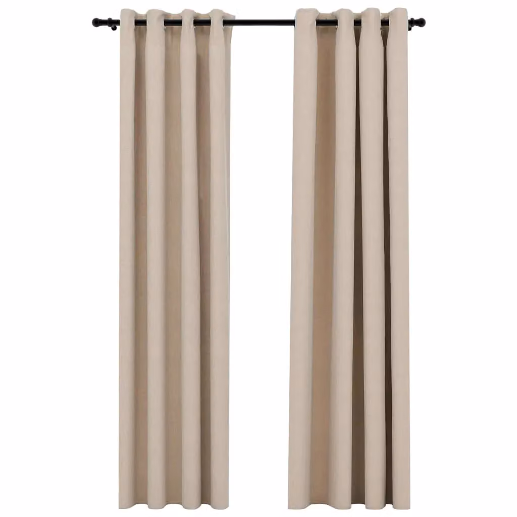 Berkfield Home Linen-Look Blackout Curtains with Eyelets, 2 Pack, Beige, W: 140 cm, H: 225 cm – 2