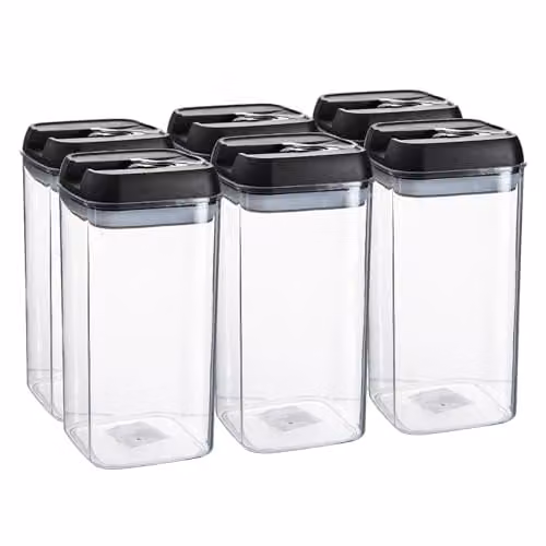 Argon Tableware Airtight Food Storage Containers with Flip Lock Lids, 1.2 l, Black, Set of 6