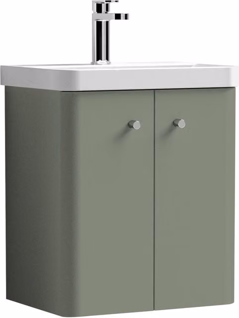 Balterley Modern Wall Hung 2 Door Bathroom Vanity Unit with Basin, Satin Green, W: 50.5 cm – 1