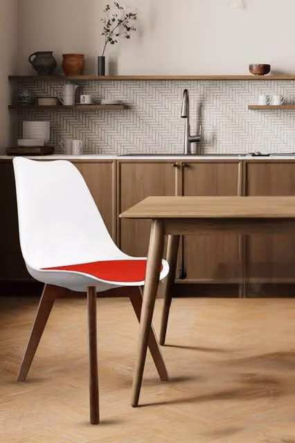 Fusion Living Soho Red Plastic Dining Chair with Dark Wood Legs