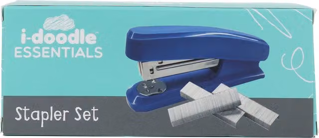 idoodle Essentials Blue Plastic Desktop School Stapler Set