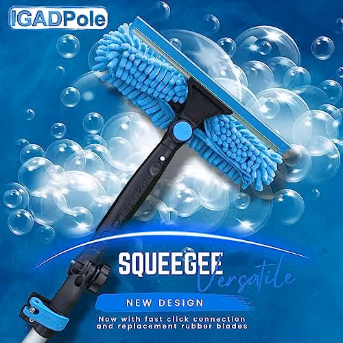 IGAD 12ft All-in-One Window Washing and Dusting Kit with Telescopic Handle and Microfibre Attachments in White and Blue