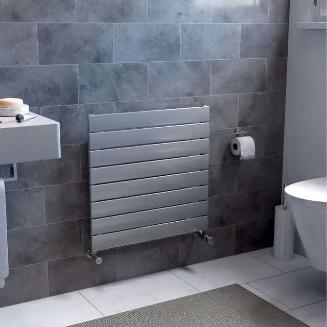Agadon Panio Horizontal Flat Panel Designer Radiator in Silver/Grey, W: 60.0 cm, H: 59.5 cm, D: 59.5 cm