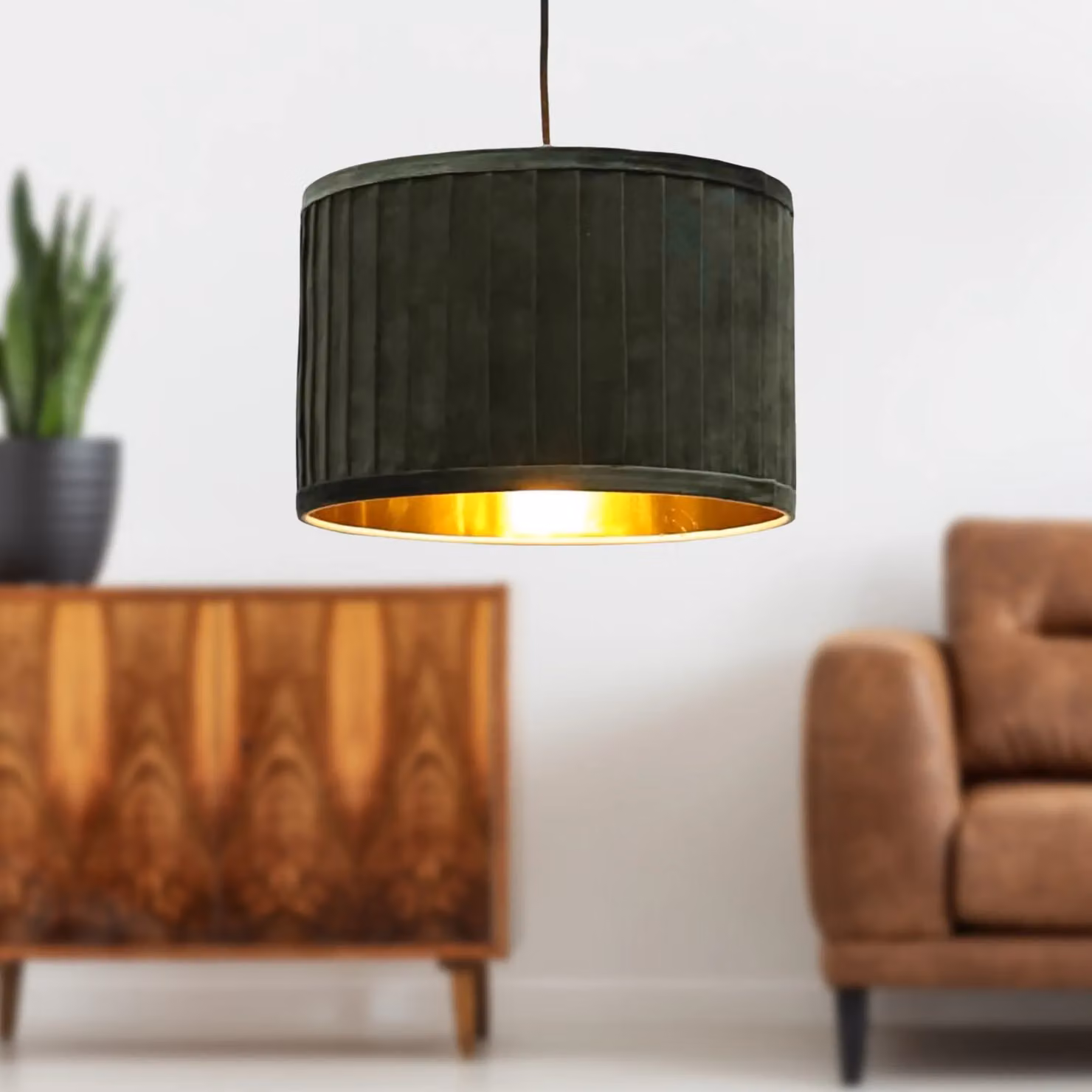 First Choice Lighting Sundance Set of 2 Easy Fit Round Lamp Shades, Green and Gold Pleated, Diameter: 30 cm – 5