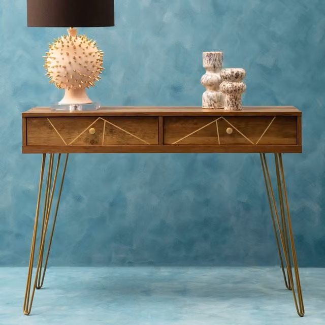 Orsina Modern Rectangular Console Table in Sand and Brown, W/D/H: 110 x 39 x 79 cm