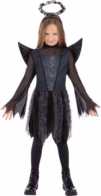 Smiffys Girls Dark Angel Costume in Black and Multicolour, Age 10-12 Years