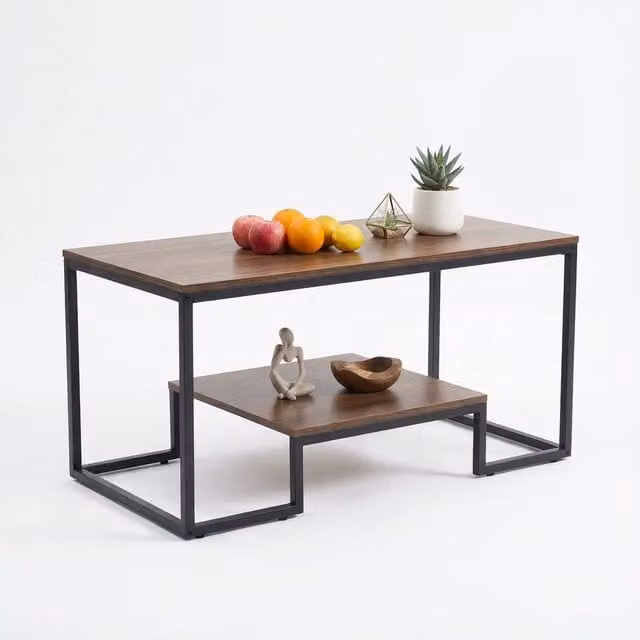 Alivio 2-Tier Modern Rectangular Industrial Style Coffee Table in Brown – 1