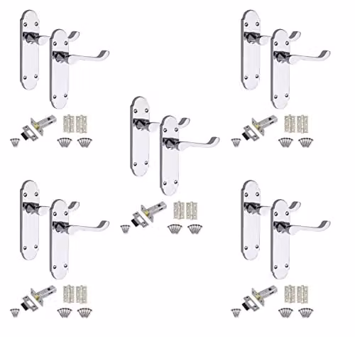 Golden Grace Victorian Scroll Latch Door Handles in Polished Chrome Silver, 5 Sets