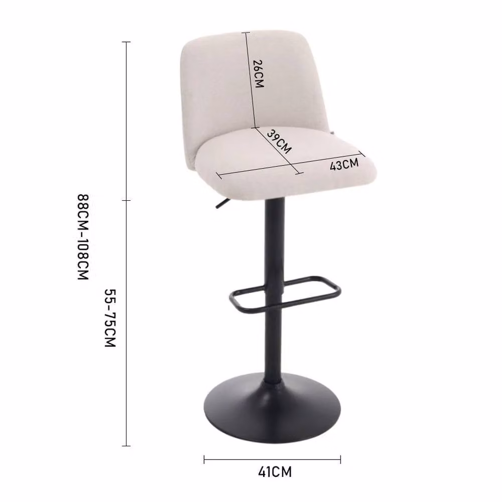 EONLION Set of 2 White Linen Upholstered Bar Stools with Gas Lift and 360 Degree Swivel – 2
