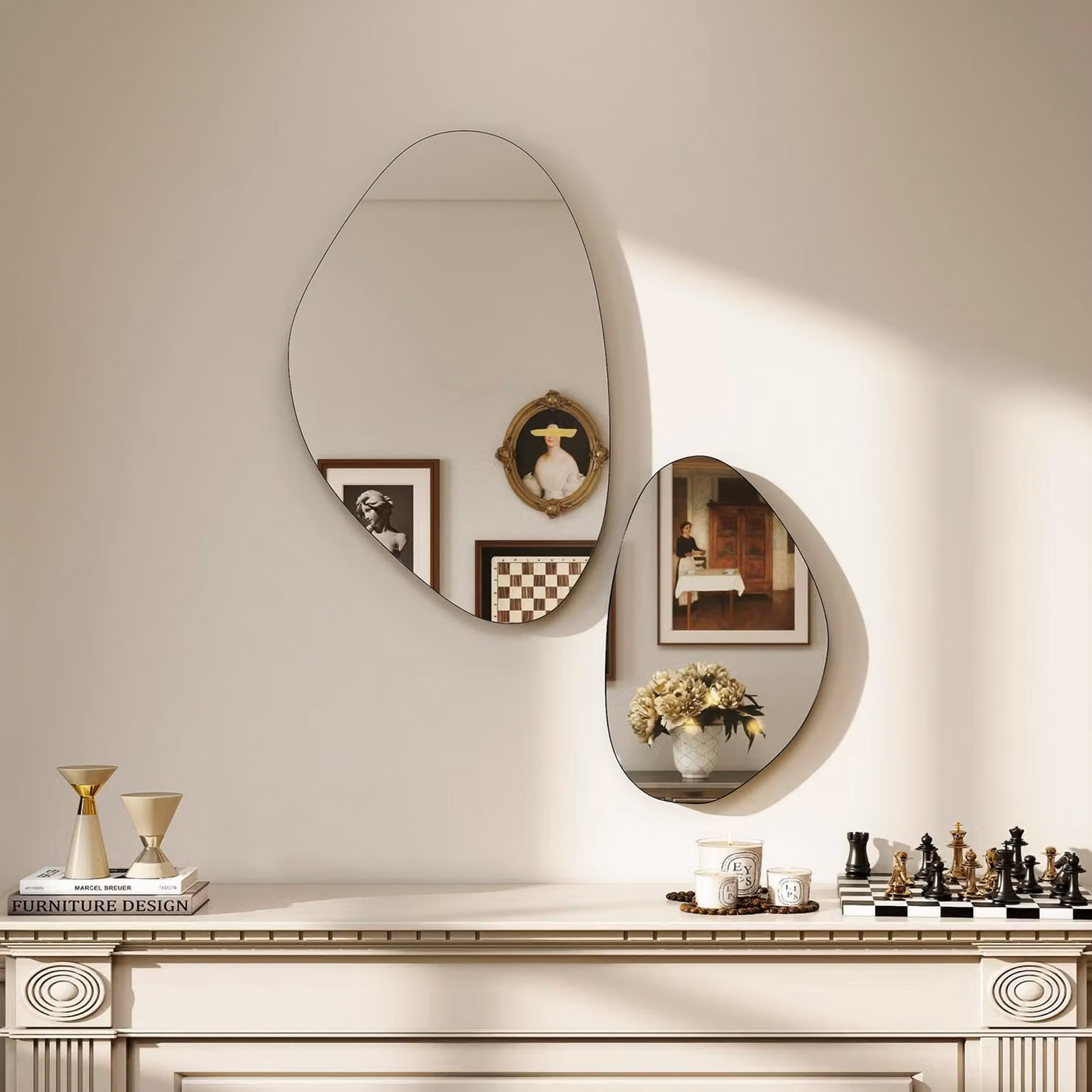 HOMCOM Set of 2 Modern Pebble-Shaped Organic Wall Mirrors in Black – 3