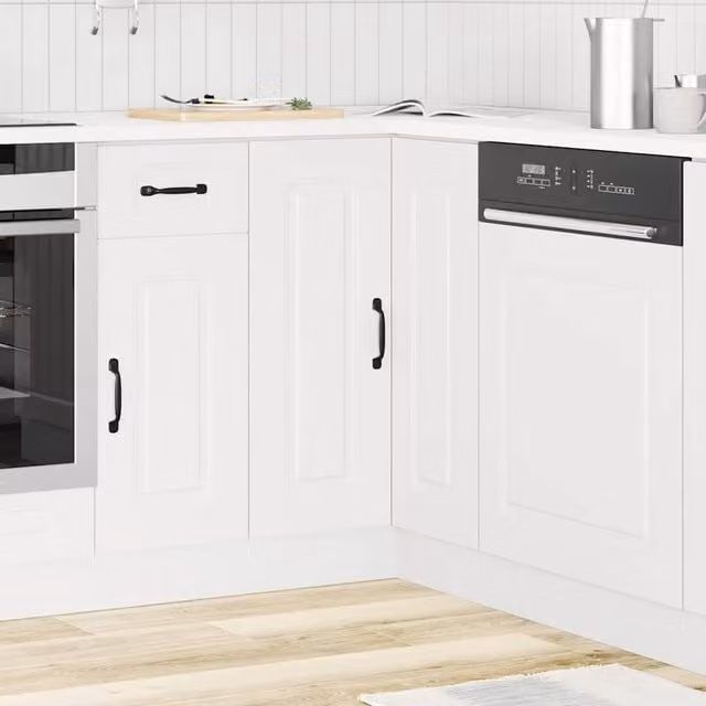 Berkfield Home Kalmar White Kitchen Corner Base Cabinet in Matt Engineered Wood W/D/H: 75.5 x 75.5 x 81.5 cm