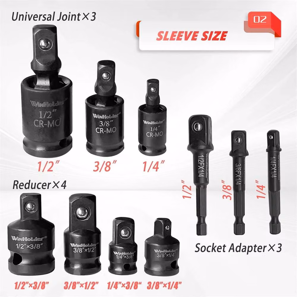 Nordara 10pc Impact Socket Adaptor Set with Universal Joint in Black Steel – 2