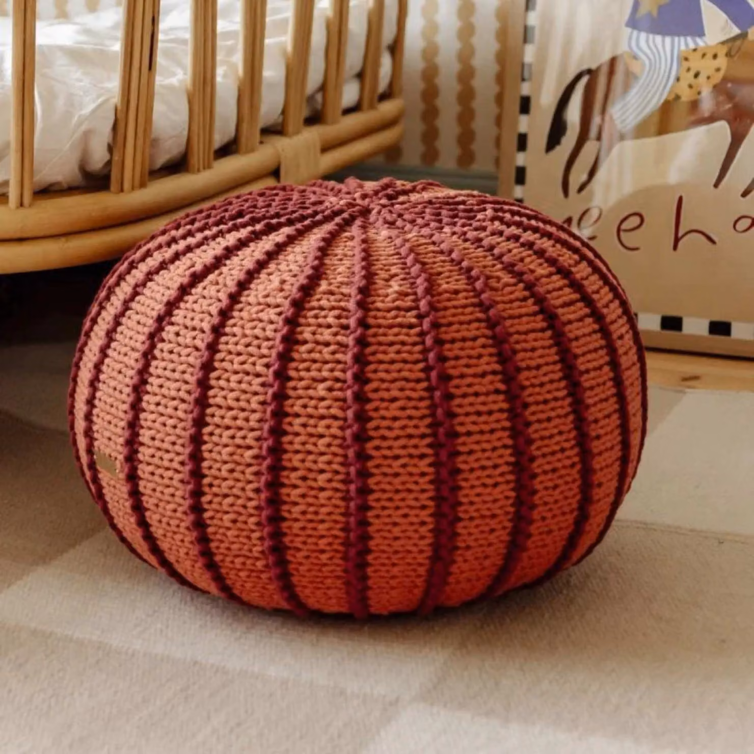 Zuri House Ziggy Knitted Pouffe in Terracotta – 3