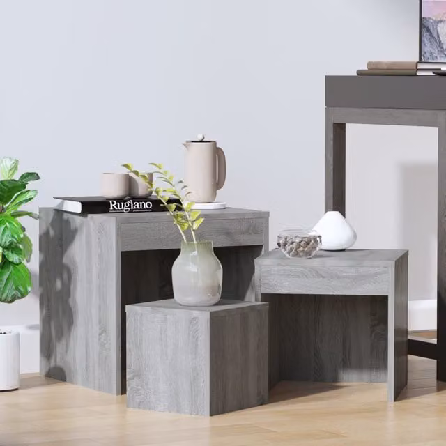 Berkfield Home Nesting Tables, 3 Piece Set in Grey Sonoma Engineered Wood