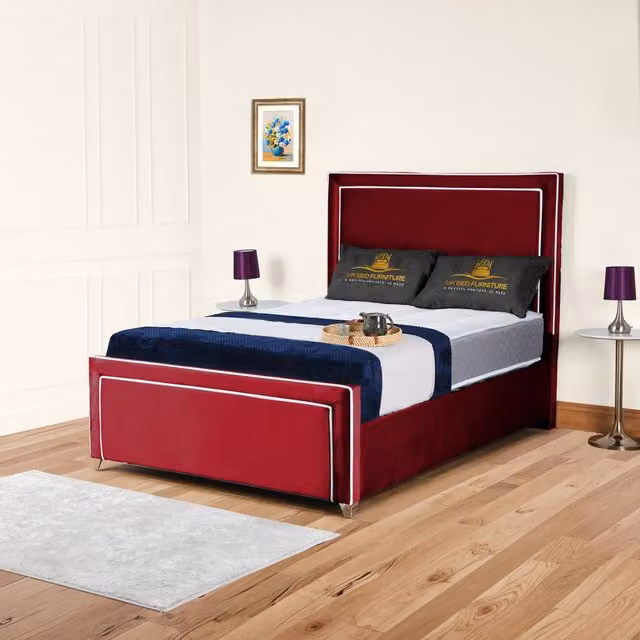 UK Bed Furniture Ariana Upholstered Velvet Bed Frame in Red, Size: 200 x 200 cm