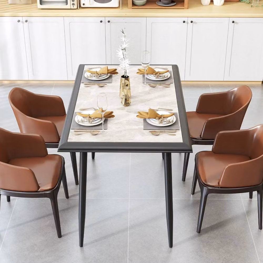 EONLION Modern Rectangular Sintered Stone Dining Table in Black and Grey, W/D/H: 100 x 70 x 75 cm – 4