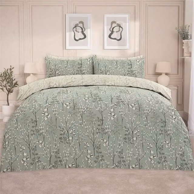 OHS Willow Branch Floral Duvet Cover Set in Green, Single, 90 x 200 cm