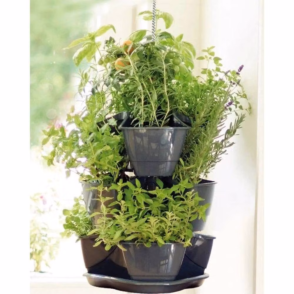 Havendro Vertical Hanging Herb and Strawberry Kitchen Planter in Grey – 4