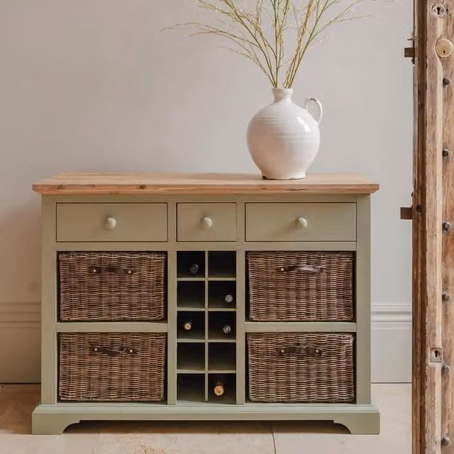 Florence Sideboard with Wine Rack, Baskets and Drawers in Sage Green