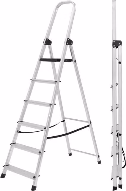 NOVECRAFTO 6 Step Lightweight Aluminium Folding Step Ladder in Silver