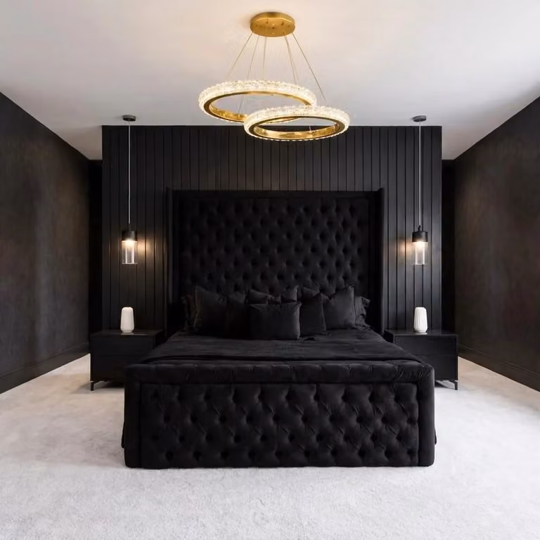 Berlin Modern Upholstered Velvet Bed Frame by Beds NK Ltd in Black