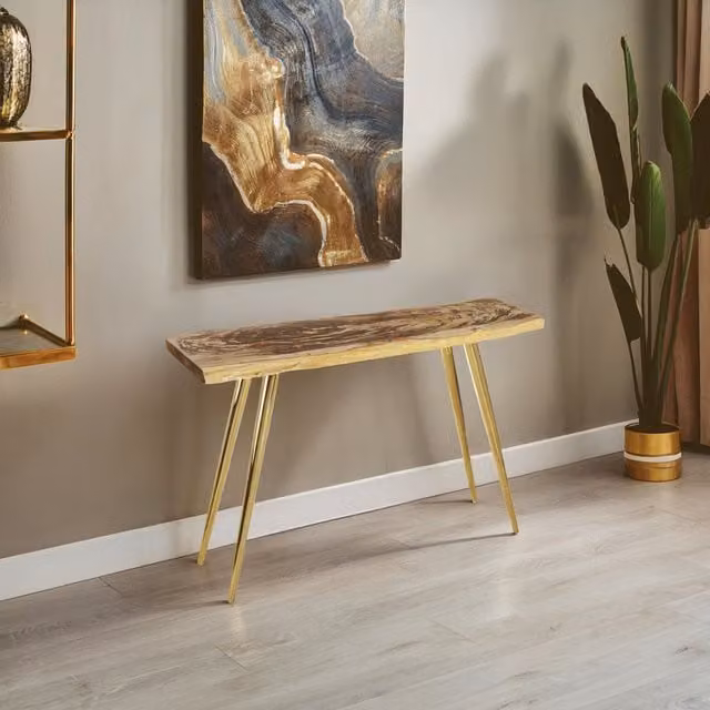 Orsina Petrified Wood Console Table in Natural Brown, W/D/H: 120 x 40 x 80 cm