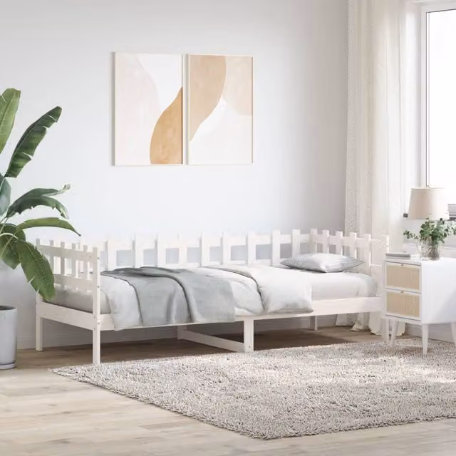 Berkfield Home Rustic White Lacquered Solid Pine Day Bed W/D/H: 90 x 190 cm