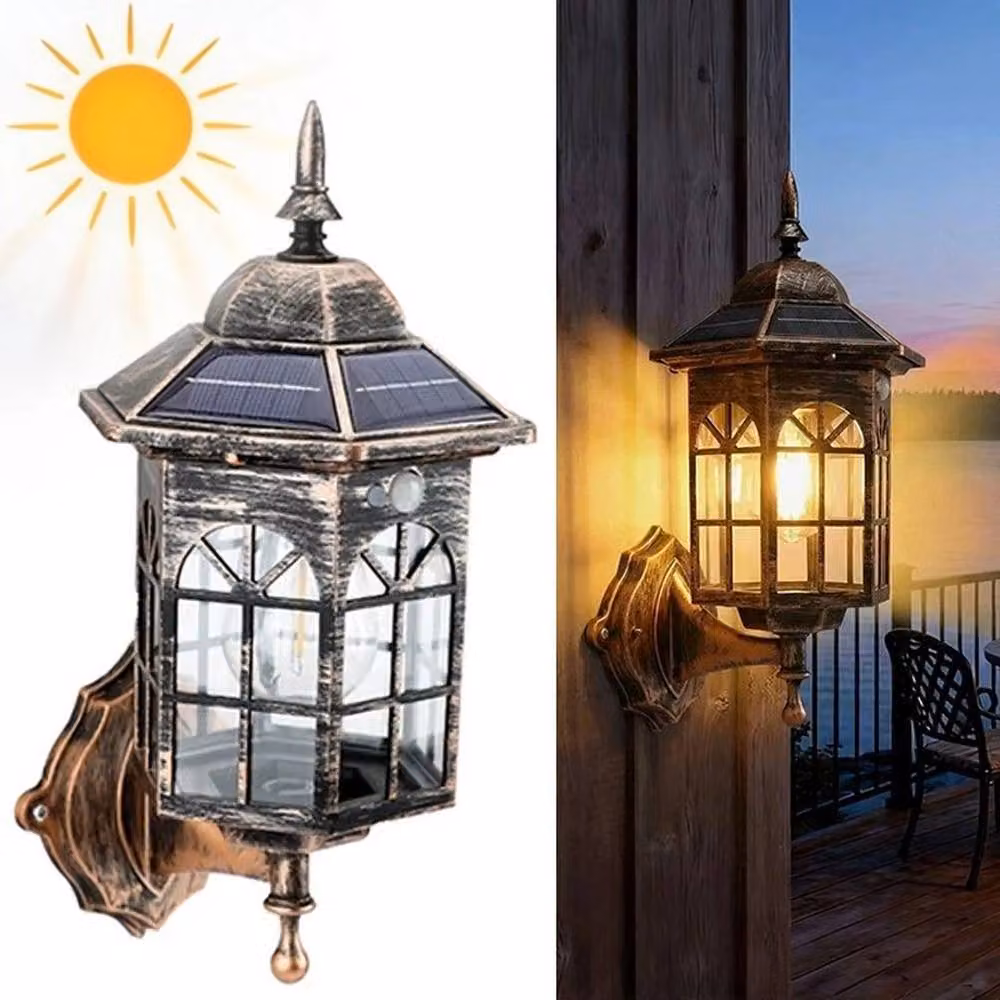 EONLION Solar Powered Warm White Outdoor Wall Sconce Lantern in Bronze, Height: 100 cm – 4
