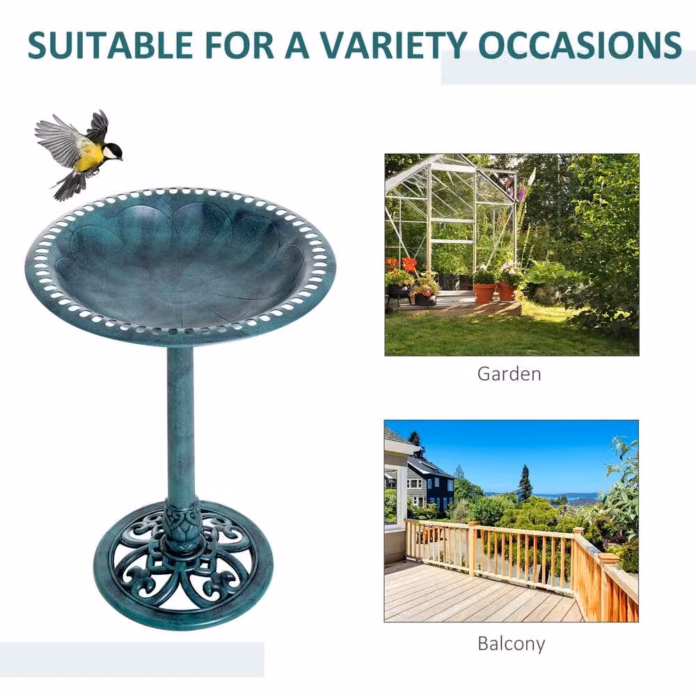 Outsunny Green Outdoor Pedestal Bird Bath and Garden Planter, Height: 50 cm – 3