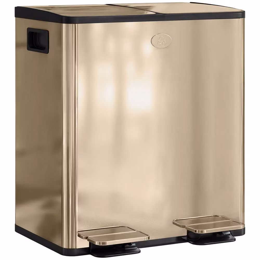 STILVORA 40L Dual Kitchen Bin with Pedal Lid in Gold Stainless Steel – 4