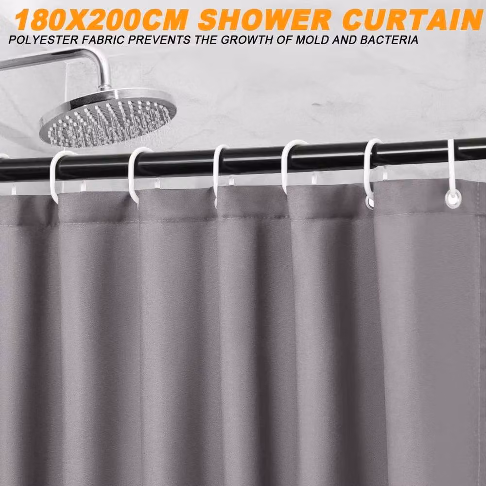 NESTLUNE Grey Waterproof Polyester Fabric Bathtub Curtain with Eyelets – 5
