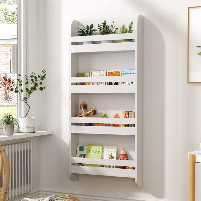 Livingandhome Modern 4-Tier Wall-Mounted Wooden Shelf in White