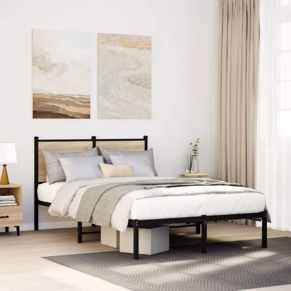 Berkfield Home Metal Bed Frame in Sonoma Oak and Black, W/D/H: 120 x 200 cm – 2