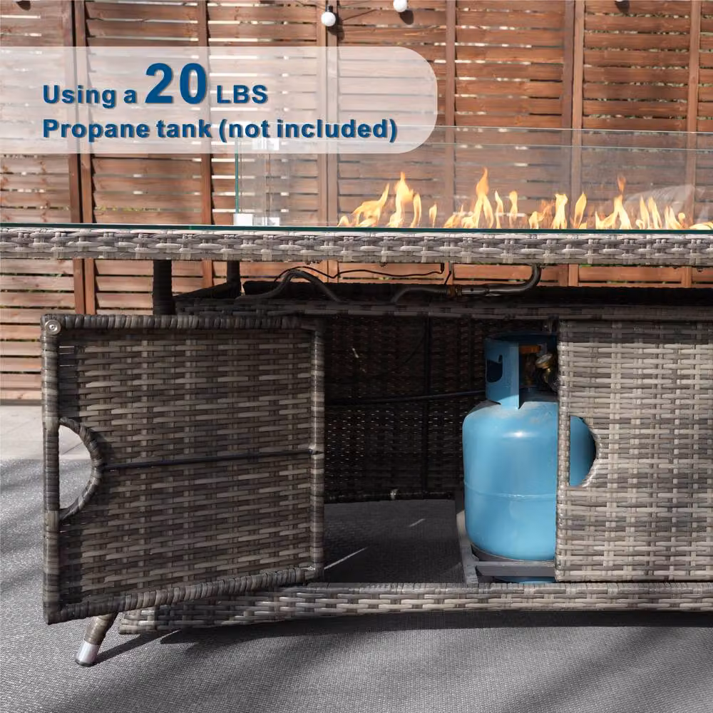 Direct Wicker 7-Piece Outdoor Dining Set with Fire Pit Table in Grey for 6 Adults – 2