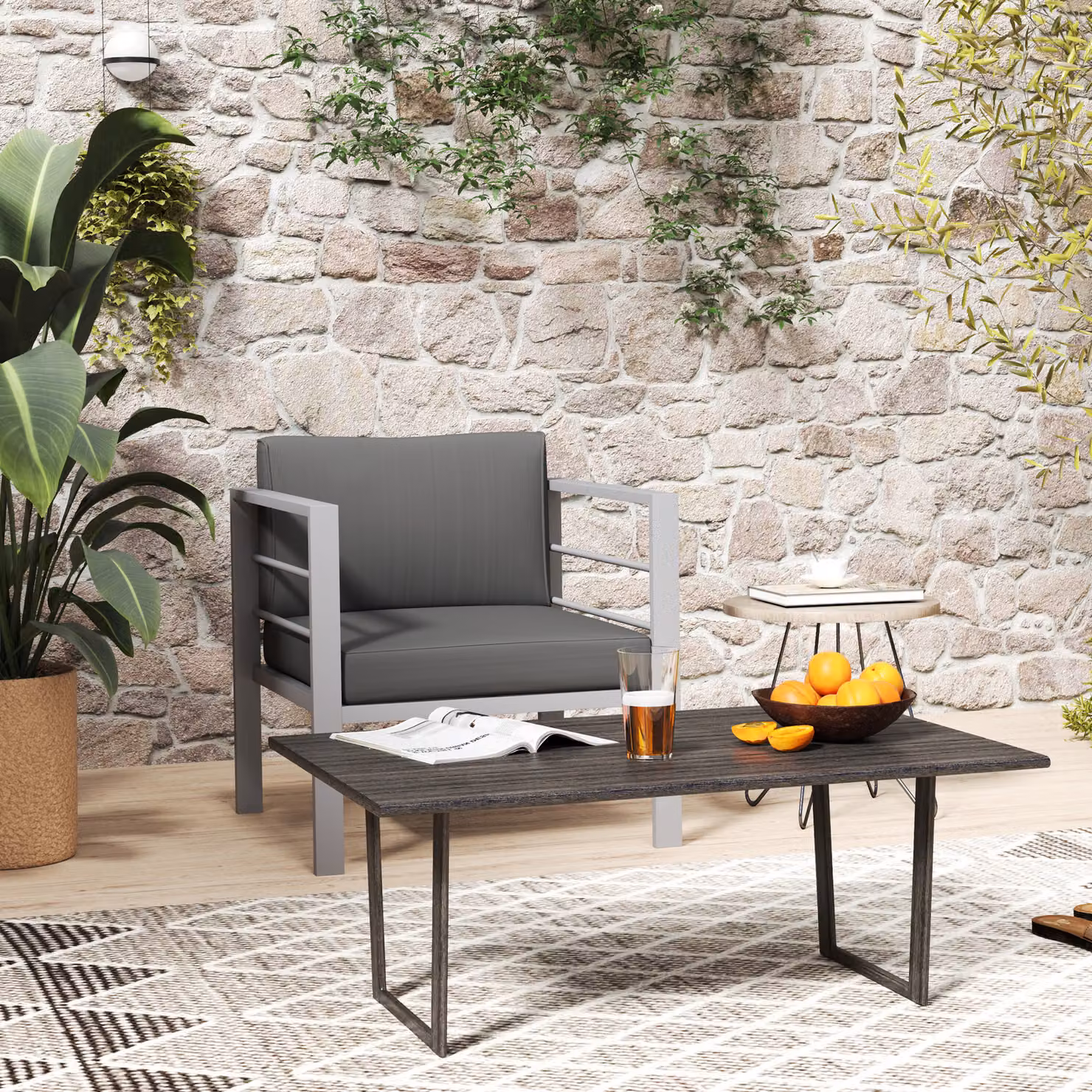 Outsunny Aluminium Armchair with Removable Weather-Resistant Cushions, Charcoal Grey Single Outdoor Sofa – 7
