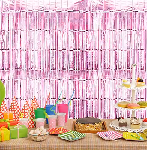 Netagon Shimmer Tinsel Curtain, Pink, W: 200 cm, H: 100 cm