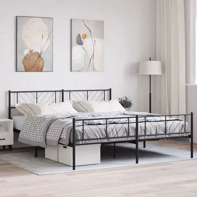 Berkfield Home Metal Bed Frame with Headboard and Footboard in Black W/D/H: 193 x 203 cm