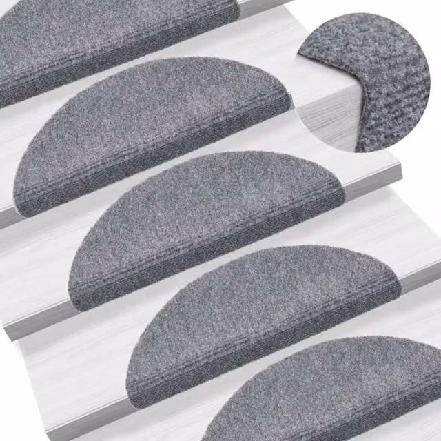 Berkfield Home Self-adhesive Needle Punch Stair Mats, Light Grey, W/D/H: 56 x 17 x 3 cm