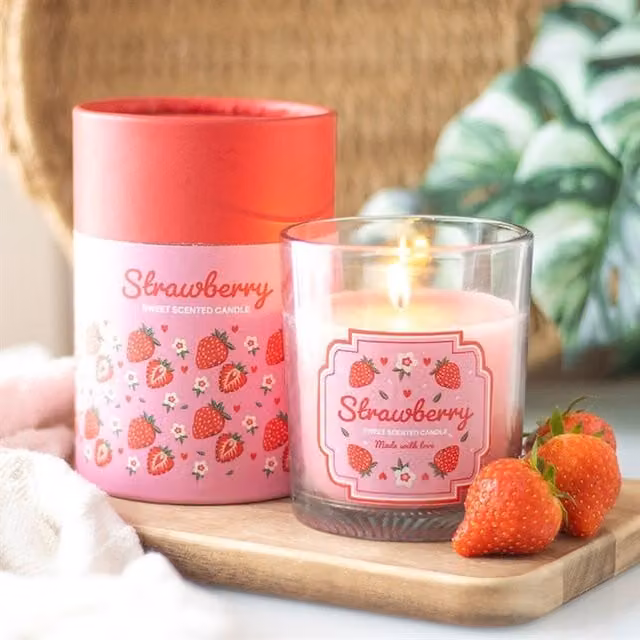 KDMK Sweet Strawberry Bliss Pink Votive Candle with Glass and Wood Details