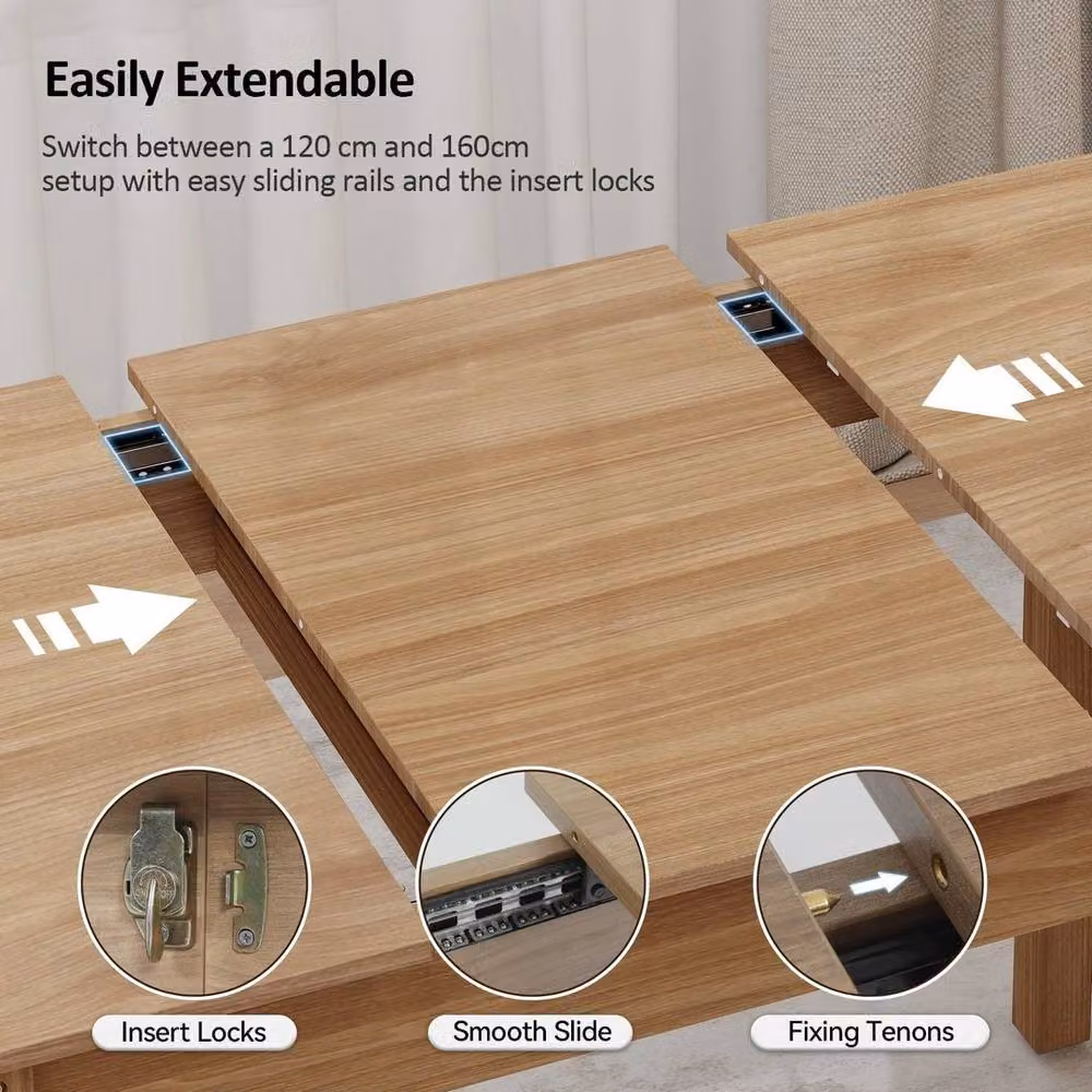 Kelvenix Extendable Rectangular Wooden Dining Table with Butterfly Leaf in Sand, W/D/H: 120-160 x 80 x 75 cm – 2