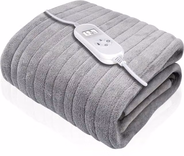 Dreamcatcher Deluxe Electric Heated Double Throw Blanket in Silver Grey with Soft Fleece and Timer – 1