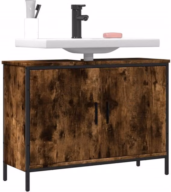 Berkfield Home Smoked Oak Bathroom Sink Cabinet, Brown, W: 80 cm, D: 30 cm, H: 60 cm